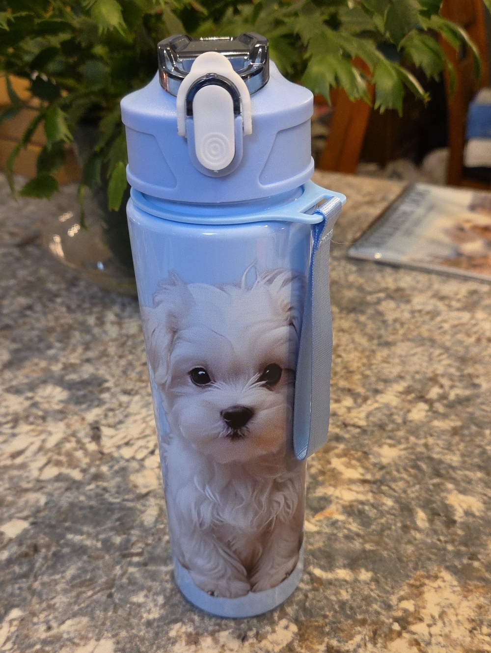 Blue Small Pets Water Bottle with Puppy Print